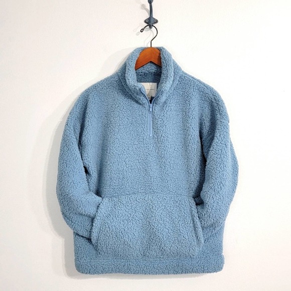 American Eagle Outfitters Jackets & Blazers - AE Light Blue Mock Neck Teddy Pullover 1/4 Zip Fleece Jacket